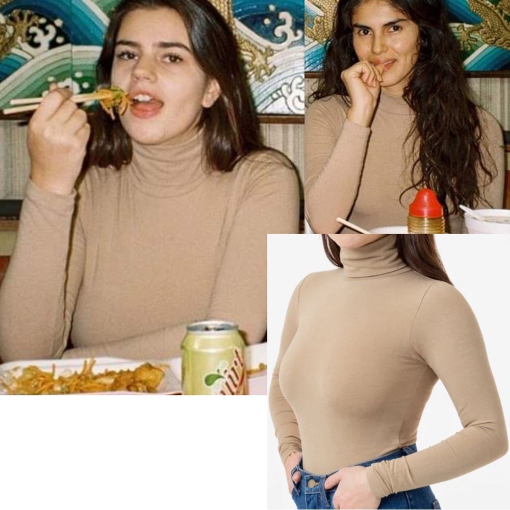 New Los Angeles Apparel Hazelnut Light Brown Nude Turtleneck Top Long Sleeve